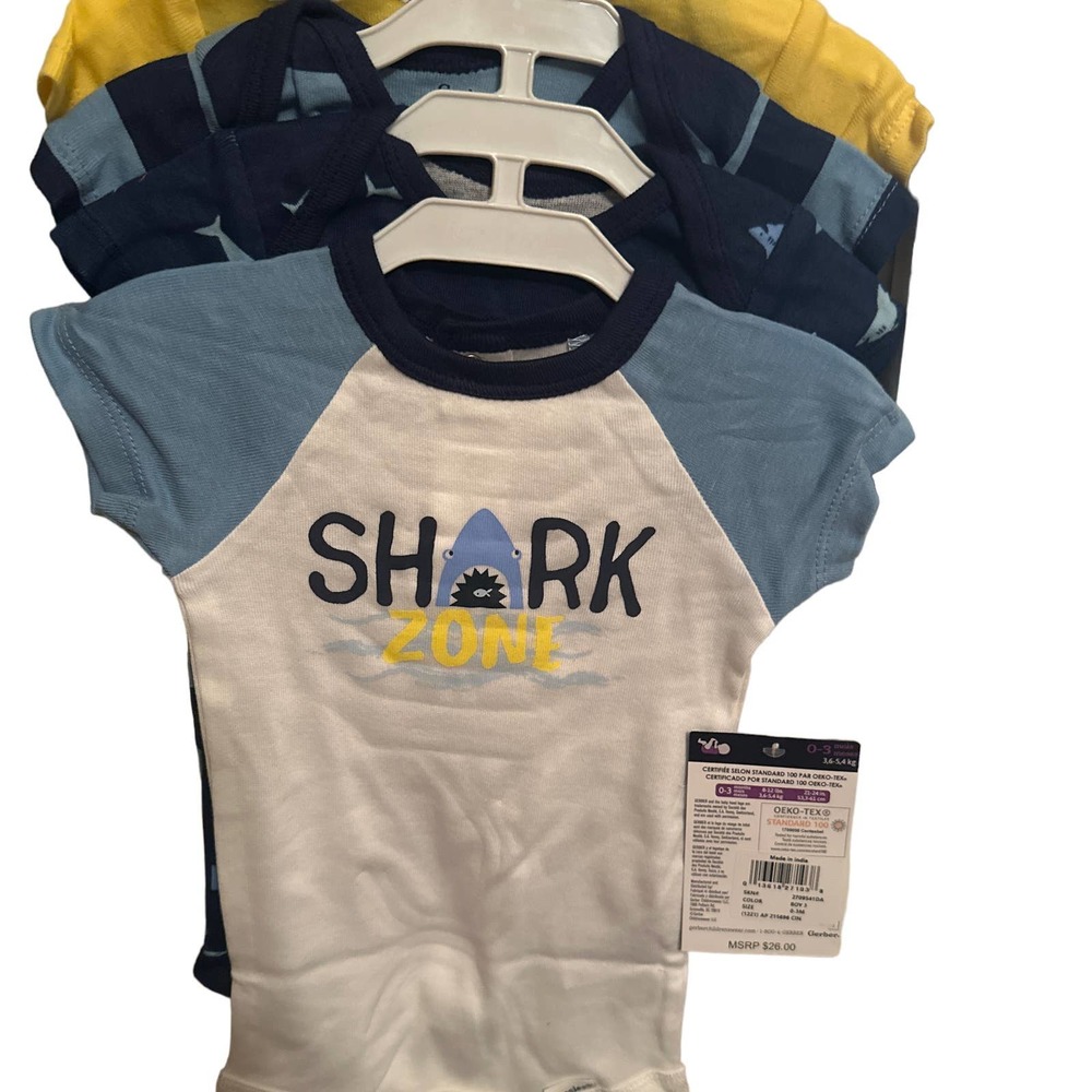 Gerber 4-Pack Baby Boys Shark Zone Short Sleeve Onesies Bodysuits